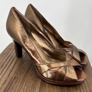 Moda Spana Metallic Bronze Peep Toe Platform Pumps Heels Womens Size 10M